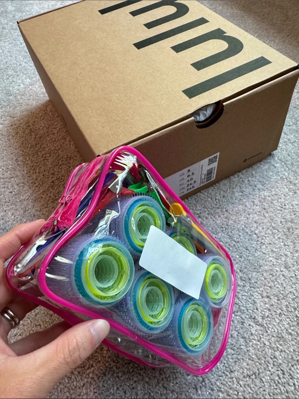 UIN Clear Pink Cosmetic Organizer Bag with Multicolor Hair Rollers